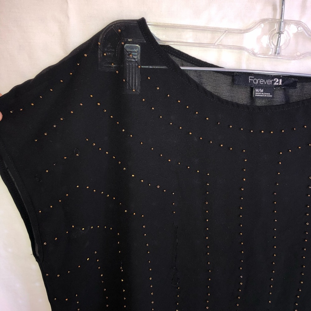 Gold beaded sheer black top!